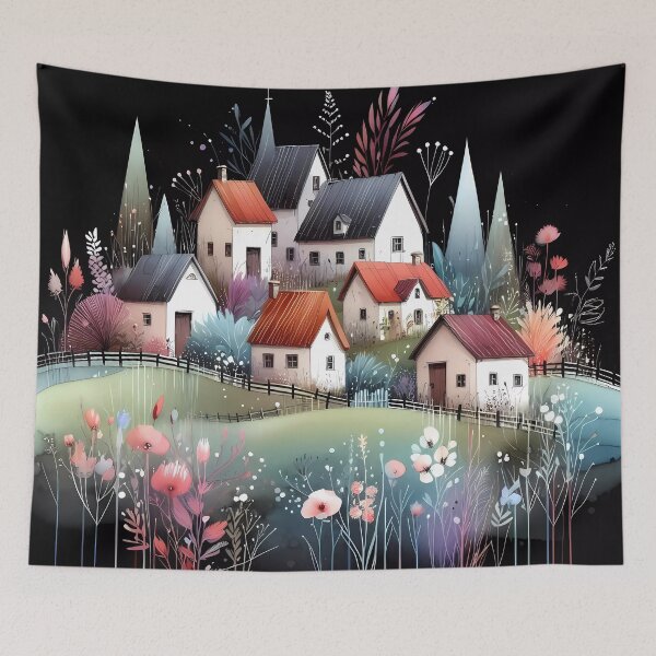 Item preview, Whimsical village design.  designed and sold by ShazellArt.