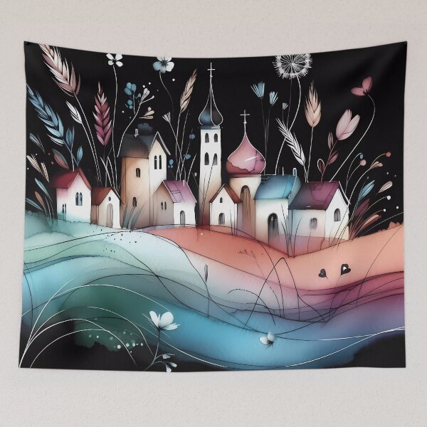 Item preview, Whimsical village design.  designed and sold by ShazellArt.