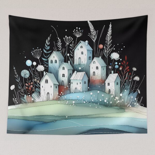 Item preview, Whimsical village design.  designed and sold by ShazellArt.