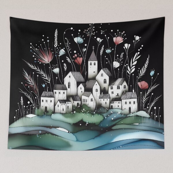 Item preview, Whimsical village design.  designed and sold by ShazellArt.