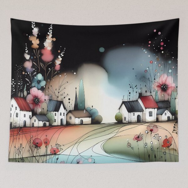 Item preview, Whimsical village design.  designed and sold by ShazellArt.