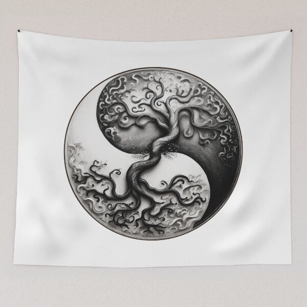 Item preview, Black And White Tree of Life Yin Yang designed and sold by Angry Swan Designs.