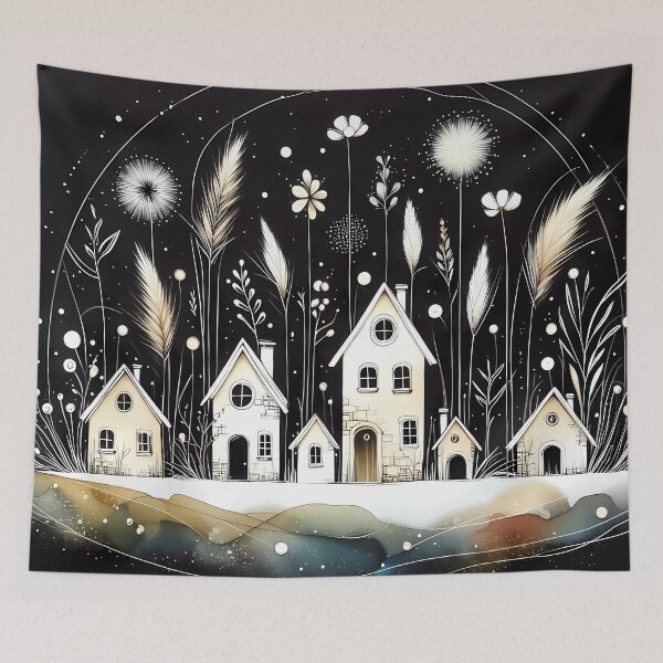 Item preview, Whimsical village design.  designed and sold by ShazellArt.