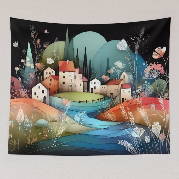 Item preview, Whimsical village design.  designed and sold by ShazellArt.