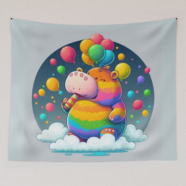 Artikelvorschau, Hippos Regenbogen-Ballonparty entworfen und verkauft von Sillytoe.
