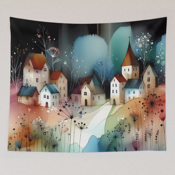 Item preview, Whimsical village design.  designed and sold by ShazellArt.