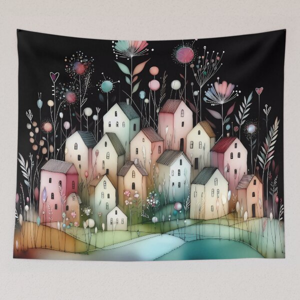 Item preview, Whimsical village design.  designed and sold by ShazellArt.