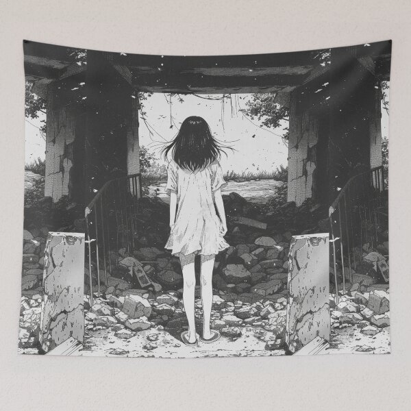Item preview, ruined – melancholic black and white manga anime girl designed and sold by ForsakenFrames.