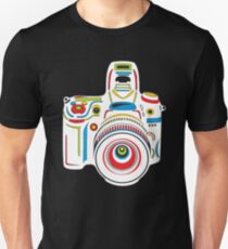 Rainbow Camera Black Background Unisex T-Shirt