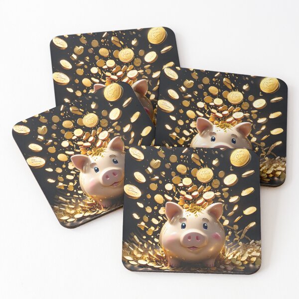 Item preview, Gold coins flying, cute golden piggybank, wealth, abundance, luck designed and sold by icemanphotos.