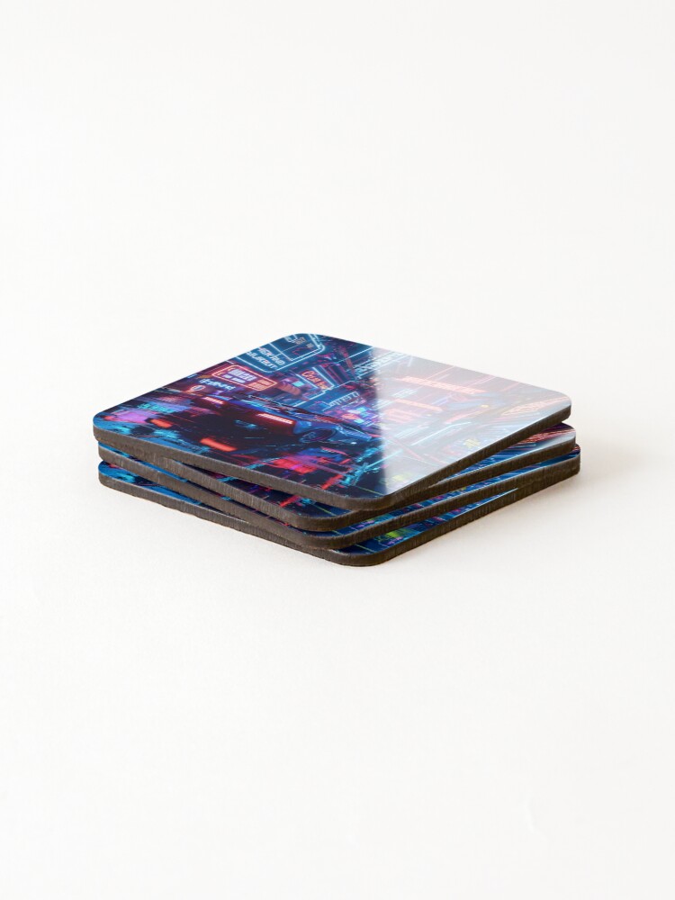 Thumbnail 4 of 5, Coasters (Set of 4), Neon Raceway designed and sold by AI-Only.