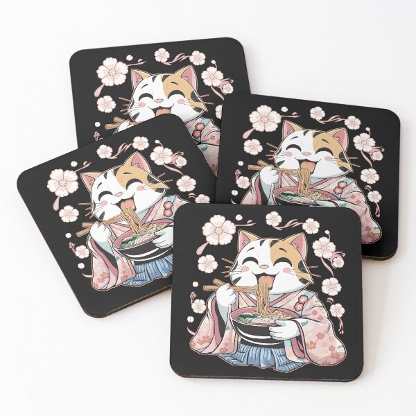 Item preview, Cute anime cat eating ramen  designed and sold by 100Sunsets.