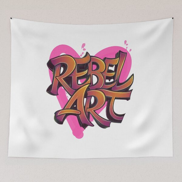 Item preview, Wildstyle graffiti with the phrase: "Rebel Art" with vibrant heart background - bold and colorful design designed and sold by StyleFused.