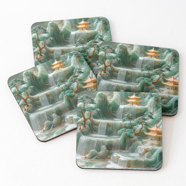 Item preview, Chinese landscape jade carving with pagodas pn the mountains designed and sold by MargaretWiktor.