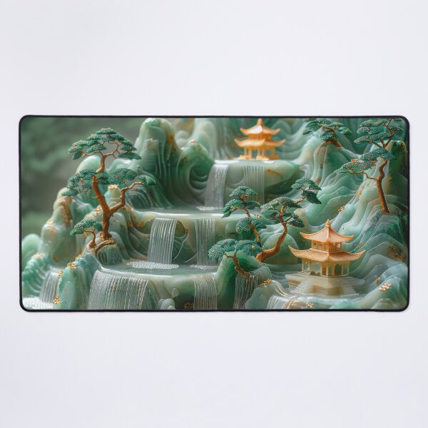 Item preview, Chinese landscape jade carving with pagodas pn the mountains designed and sold by MargaretWiktor.