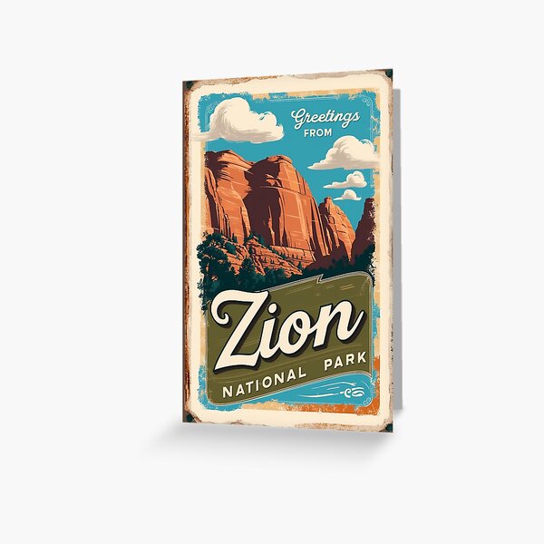 Vista previa del artículo con la obra «Postal del Parque Nacional Zion Vintage Retro Travel Vintage», diseñado y vendido por TravelPostcardGems.