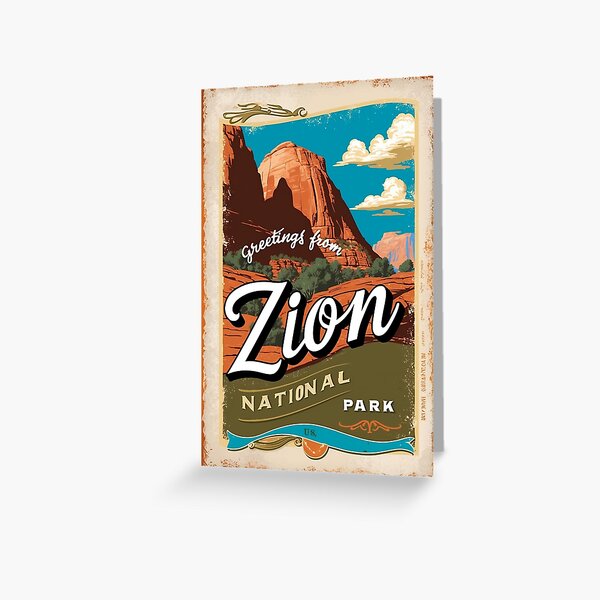 Vista previa del artículo con la obra «Postal del Parque Nacional Zion Vintage Retro Travel Vintage», diseñado y vendido por TravelPostcardGems.