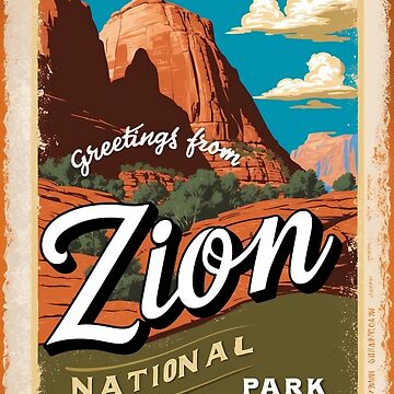 Imagen de la obra Postal del Parque Nacional Zion Vintage Retro Travel Vintage de TravelPostcardGems