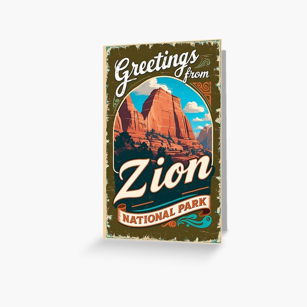 Vista previa del artículo con la obra «Postal del Parque Nacional Zion Vintage Retro Travel Vintage», diseñado y vendido por TravelPostcardGems.