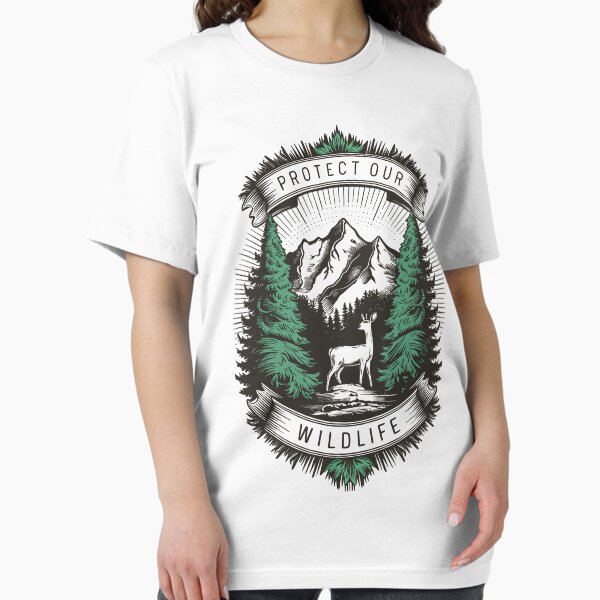 Aperçu de l'œuvre Protégez notre faune Sauvez nos animaux forestiers Environnementaliste créée et vendue par Quirky Shirts.