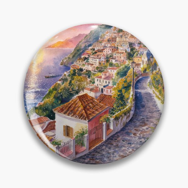 Item preview, italian summer ,Positano,Italy Amalfi Coast Sunset Painting watercolours designed and sold by SOUFIANE1991.