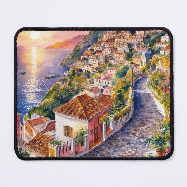 Item preview, italian summer ,Positano,Italy Amalfi Coast Sunset Painting watercolours designed and sold by SOUFIANE1991.