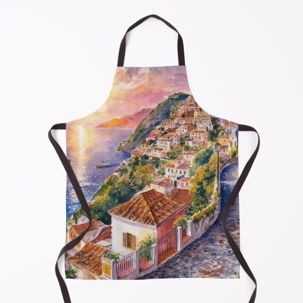 Item preview, italian summer ,Positano,Italy Amalfi Coast Sunset Painting watercolours designed and sold by SOUFIANE1991.