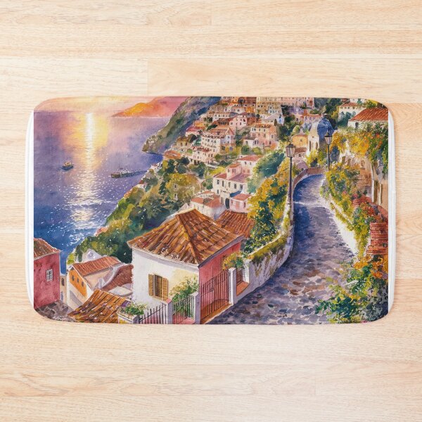 Item preview, italian summer ,Positano,Italy Amalfi Coast Sunset Painting watercolours designed and sold by SOUFIANE1991.