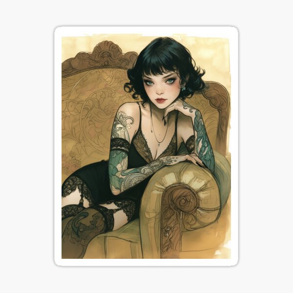 Art Nouveau lady with tattoos Sticker