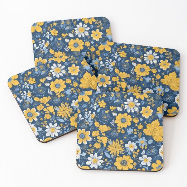Item preview, Floral design in blue and yellow colours designed and sold by Print2Harbor.