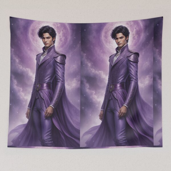 Item preview, Mystical Prince in Elegant Purple Attire Under Moonlit Sky designed and sold by WhiteDoveArt.