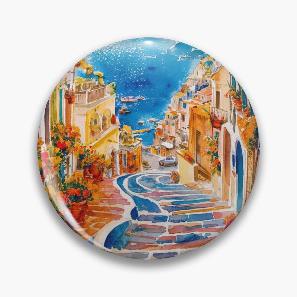 Item preview, italian summer ,Positano,Italy Amalfi Coast Sunset Painting watercolours designed and sold by SOUFIANE1991.