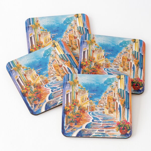 Item preview, italian summer ,Positano,Italy Amalfi Coast Sunset Painting watercolours designed and sold by SOUFIANE1991.