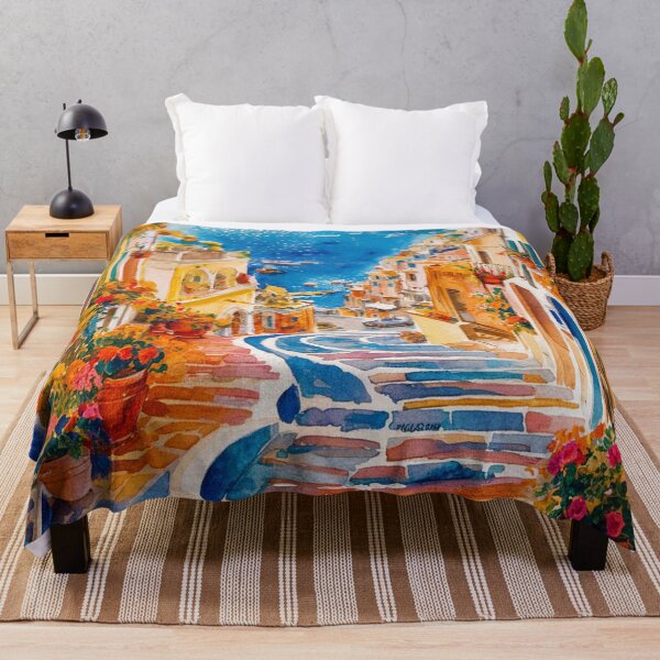 Item preview, italian summer ,Positano,Italy Amalfi Coast Sunset Painting watercolours designed and sold by SOUFIANE1991.