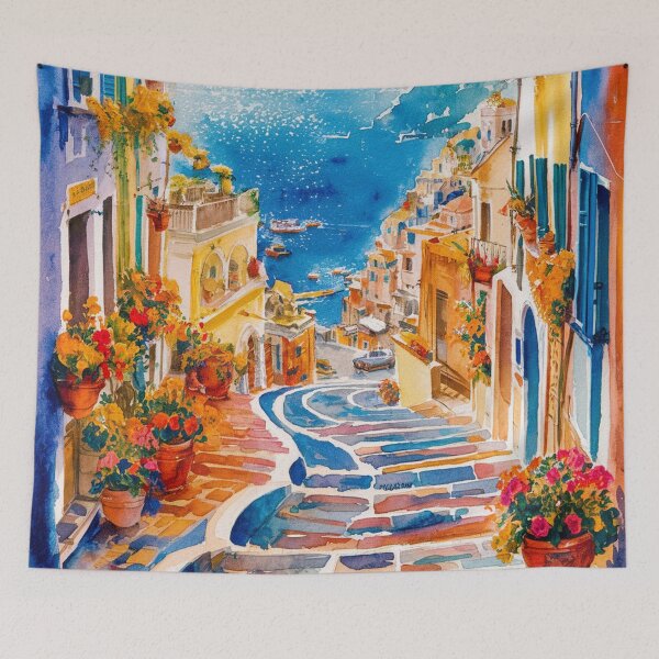 Item preview, italian summer ,Positano,Italy Amalfi Coast Sunset Painting watercolours designed and sold by SOUFIANE1991.