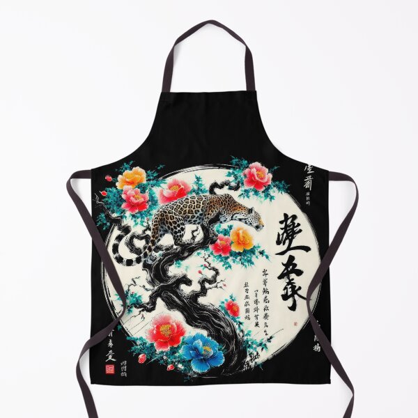 Item preview, Japanese Calligraphy Jaguar and flowers Tranquil Sumi-e designed and sold by NEUMANN ArtWear Boutique.