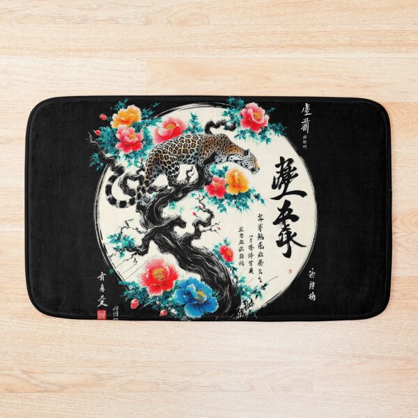 Item preview, Japanese Calligraphy Jaguar and flowers Tranquil Sumi-e designed and sold by NEUMANN ArtWear Boutique.