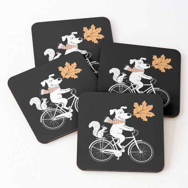 Item preview, a cartoon dog with a scarf riding a bike with a squirrel during autumn designed and sold by 123ks.