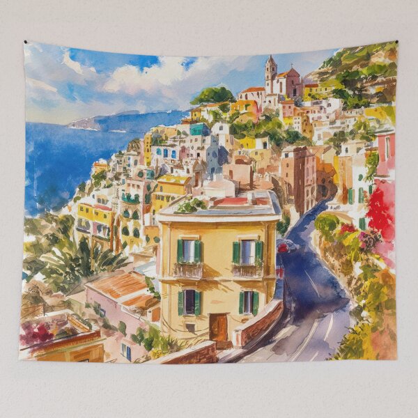 Item preview, italian summer ,Positano,Italy Amalfi Coast Sunset Painting watercolours designed and sold by SOUFIANE1991.