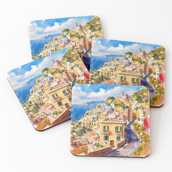 Item preview, italian summer ,Positano,Italy Amalfi Coast Sunset Painting watercolours designed and sold by SOUFIANE1991.