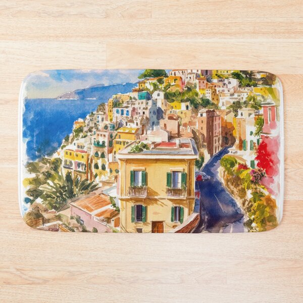 Item preview, italian summer ,Positano,Italy Amalfi Coast Sunset Painting watercolours designed and sold by SOUFIANE1991.
