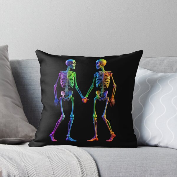 Aperçu de l'œuvre Squelettes de néon arc-en-ciel se tenant la main créée et vendue par PrideFlagMerch.
