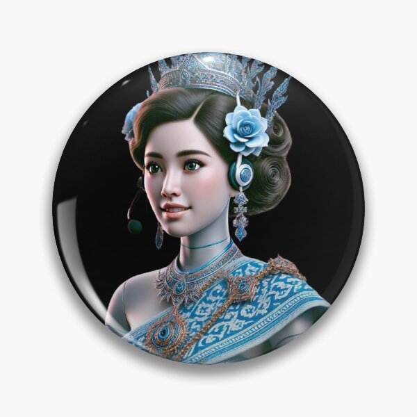 Item preview, Elegant Thai Call Center Agent in Ornate Blue Traditional Attire designed and sold by WhiteDoveArt.