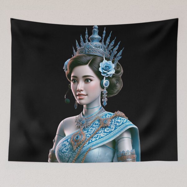 Item preview, Elegant Thai Call Center Agent in Ornate Blue Traditional Attire designed and sold by WhiteDoveArt.