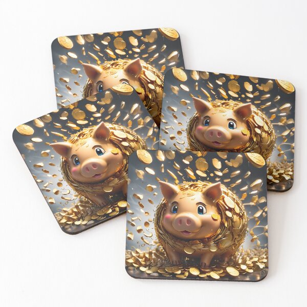 Item preview, Gold coins flying, cute golden piggybank, wealth, abundance, luck designed and sold by icemanphotos.