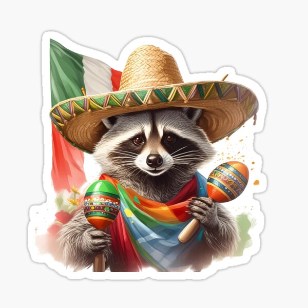 Item preview, Pedro raccoon, Mexican raccoon, maracas, sombrero, Mexico flag designed and sold by Eamornia.