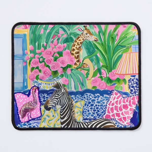 Item preview, Preppy zebra and giraffe in blue and pink chinoiserie interior designed and sold by SophieClimaArt.