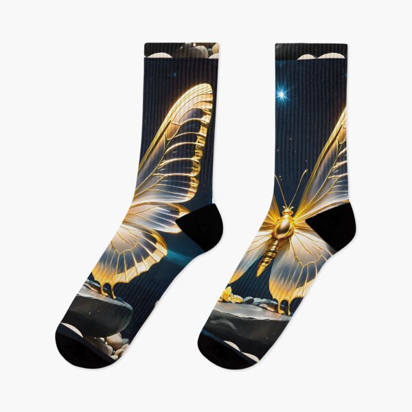 Item preview, Golden butterfly on night sky background. Enchanting dreams designed and sold by icemanphotos.