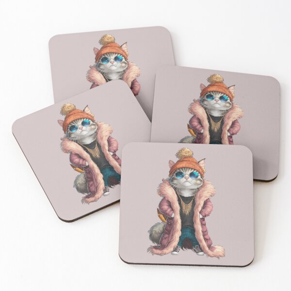 Item preview, Fashion-forward feline rocks fur coat and shades with confidence designed and sold by NiRia Spot.