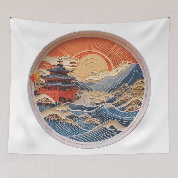 Item preview, Serene Japanese Pagoda in Sunrise - Paper designed and sold by zoughlal.